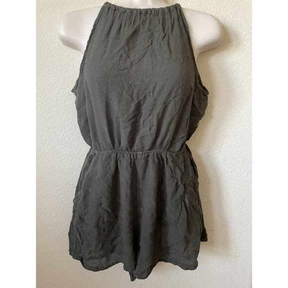 H&M Pants - H&M Olive Green Square Neck Halter Sleeveless Open Back Women's Romper Size 6